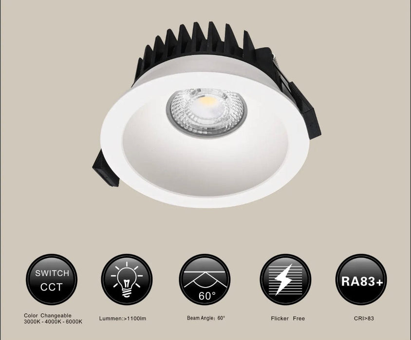 NULLABOR 13W Tri-Colour Dimmable Low Profile Anti-glare LED Downlight 90mm Cut Out-LED Downlight-Eclux
