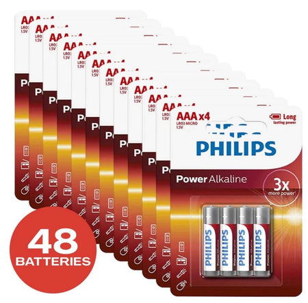 48 Pack GENUINE Philips Long Life Alkaline AAA Battery-Alkaline-Philips