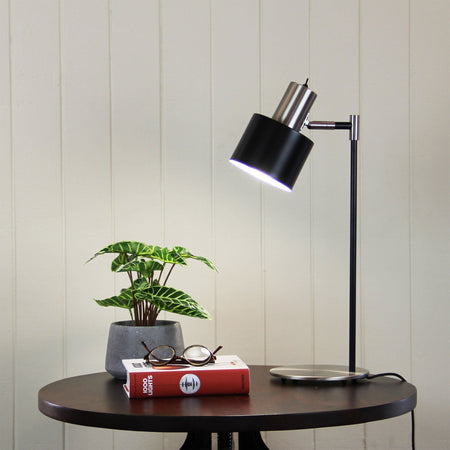 Ari Desk Lamp Black With Brushed Chrome Head-TABLE AND FLOOR LAMPS-Oriel