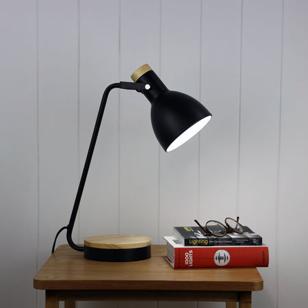 Benny Desk Lamp Black and Blonde-TABLE AND FLOOR LAMPS-Oriel