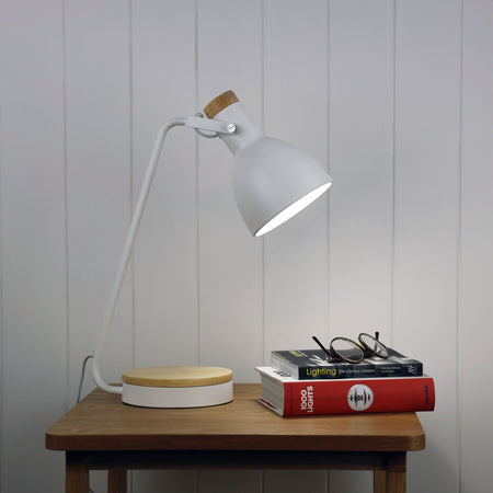 Benny Desk Lamp White and Blonde-TABLE AND FLOOR LAMPS-Oriel