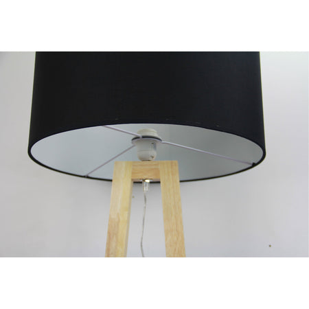 Edra 1 Light Floor Lamp Timber With Black Cotton Shade - OL93533BK-Floor Lamps-Oriel Lighting