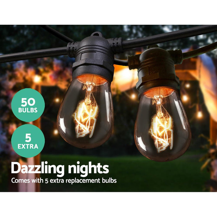 47m Festoon 50 S14 LED bulb String Light Kit Dropli, Occasions > Lights, jingle-jollys-47m-festoon-string-lights-christmas-bulbs-party-wedding-garden-party