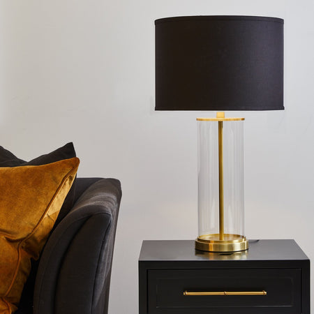 Left Bank Table Lamp - Brass w Black Shade--Cafe Lighting and Living