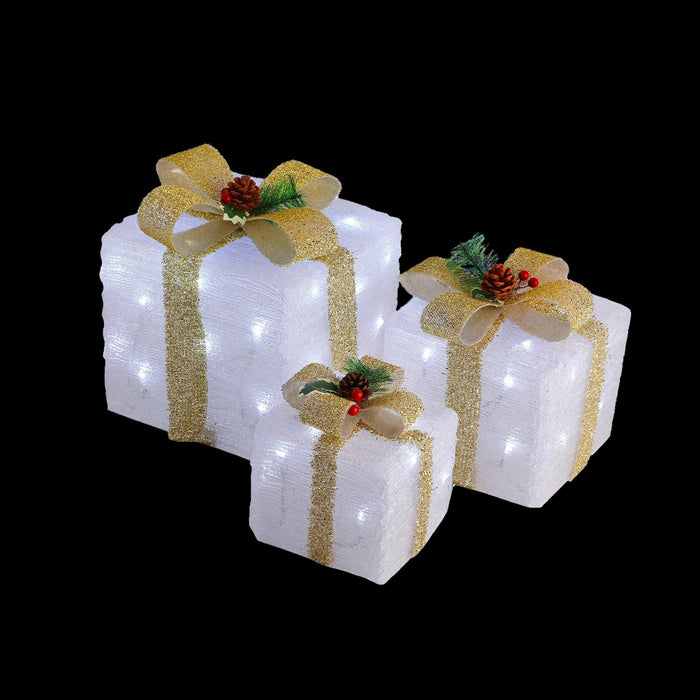 LED Acrylic Gift Box Set - Champagne- Plug In - 3 pcs in a set-Christmas Figure-Lexi Lighting