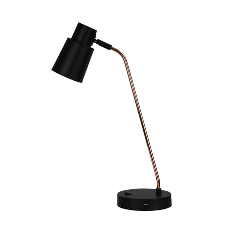 Rik Desk Lamp With USB Black and Copper-TABLE AND FLOOR LAMPS-Oriel