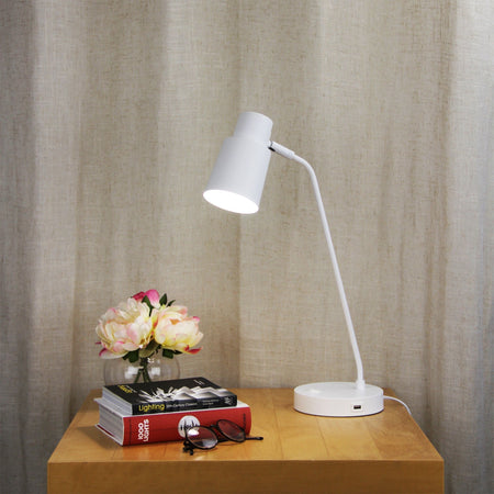 Rik Desk Lamp With USB White-TABLE AND FLOOR LAMPS-Oriel