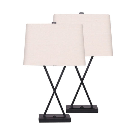 Sarantino Metal Table Lamp Pair Rectangular Shade X Stand-Home & Garden > Lighting-Koala Lamps and Lighting