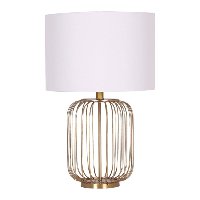 Sarantino Rose Gold Table Lamp with Linen Drum Shade-Home & Garden > Lighting-Koala Lamps and Lighting