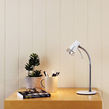 Scoot LED Desk Lamp White and Chrome-TABLE AND FLOOR LAMPS-Oriel