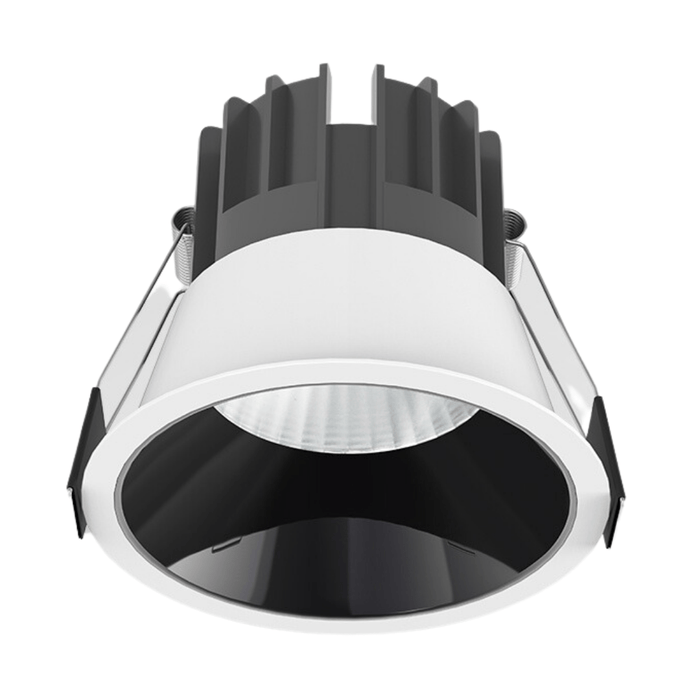 12W White Gloss Black Low Glare Aluminium LED Downlight Dimmable 90mm cut out