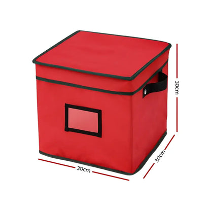 Red square storage box with dividers for Christmas Baubles and Xmas ornaments