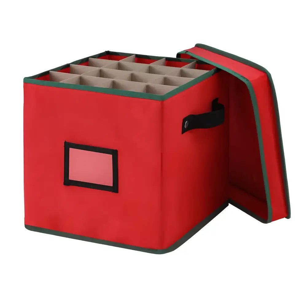 Red ornament storage box with dividers for Christmas Baubles and Xmas ornaments