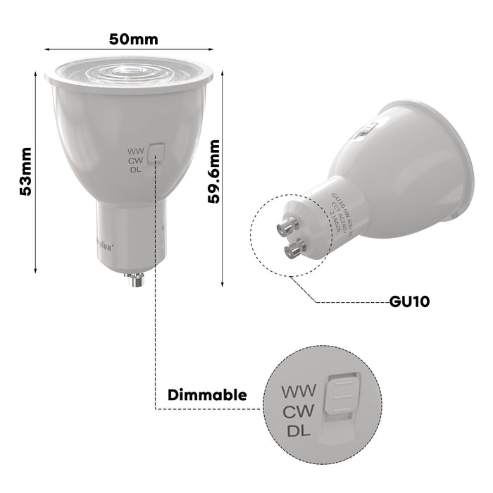 Pack of 10 - 6W = 35W LED Tri-Colour GU10 Globes-LED Bulb-CLA Lighting