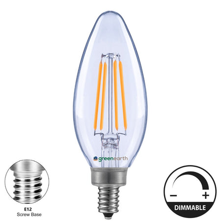 4W Clear LED Filament Dimmable Candle - E12 Green Earth Lighting Australia, Candle Bulbs, 4w-dimmable-candle-e12