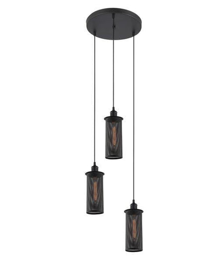 VENETO Black Mesh Decorative 3 Light Pendant - VENETO1X3BK-Cluster Pendants-CLA Lighting
