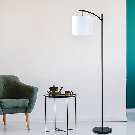 Modern Black Floor Lamp with White Shade & Foot Switch-Lamps-Dropli