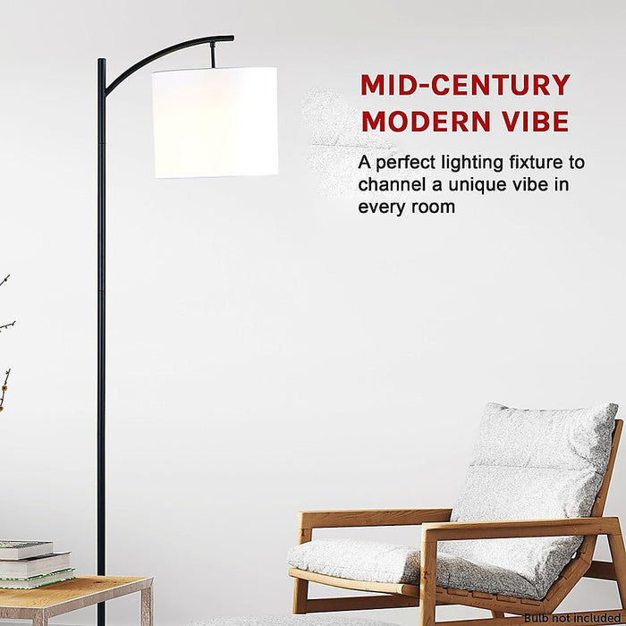 Modern Black Floor Lamp with White Shade & Foot Switch-Lamps-Dropli