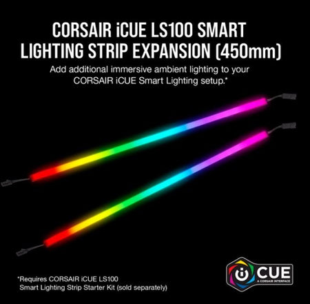 CORSAIR iCUE LS100 Smart Lighting Strip Expansion Kit 2x 450mm Addressable LED Strip, RGB Ext Cable, Adhesive Tape, Cable Clip s-Home & Garden > Home Office Accessories-Dropli