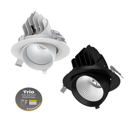 Domus SCOOP-25-TRIO - Round 25W Adjustable LED Tri-Colour Dimmable Downlight 160mm cut out Domus, DOWNLIGHTS, domus-scoop-25-trio-round-25w-adjustable-led-tri-colour-dimmable-downlight-160mm-