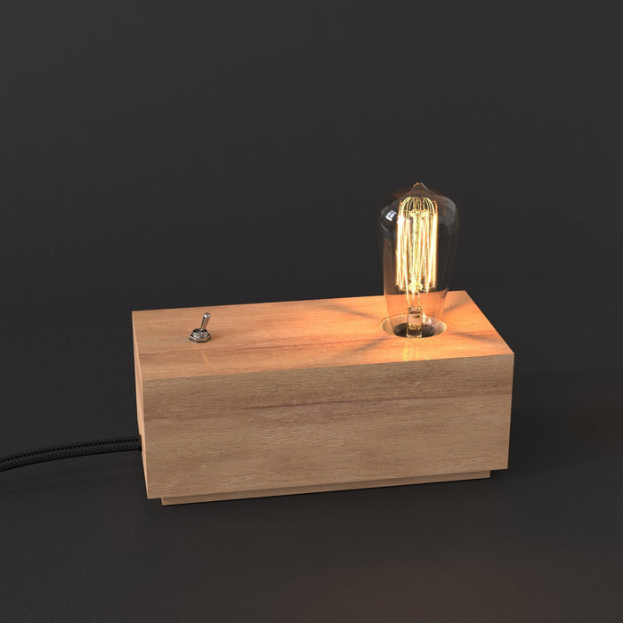 Edison Industrial Style Natural Solid Wood Table light with E27 Lamp base-Table Light-Dropli