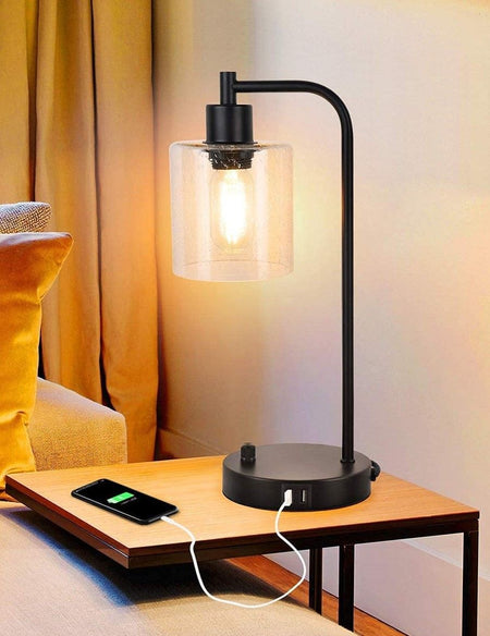 Industrial Table Lamp with 2 USB Port for Bedside Nightstand Desk and Living Room Office (Bulb not Included)-Home & Garden > Lighting-Dropli