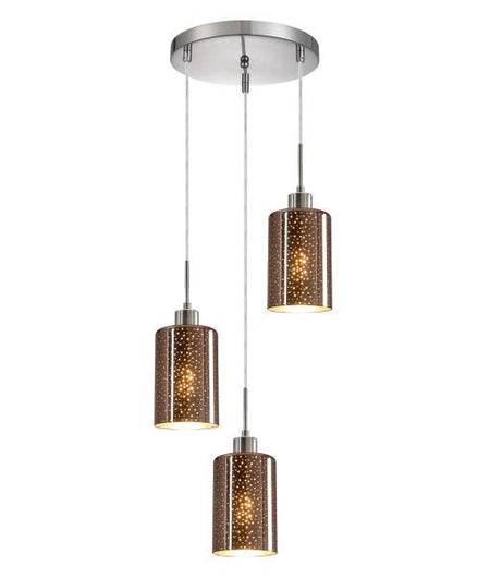 Interior Iron & Rose Gold Glass With Dotted Effect 3 Light Cluster Pendant - ESPEJO4X3R-Cluster Pendants-CLA Lighting