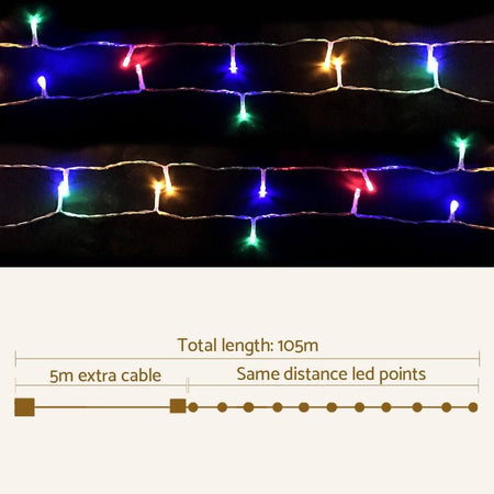 100M Christmas String Lights 500LED Multi Colour Plug in Kit Dropli, Occasions > Lights, jingle-jollys-100m-christmas-string-lights-500led-multi-colour