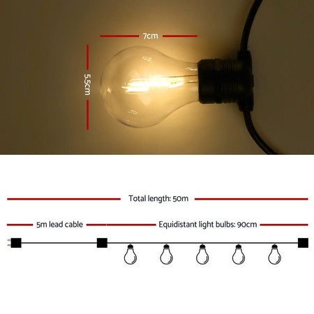 50m LED Festoon String Lights 50 A19 Bulbs Plug in Kit-Occasions > Lights-Dropli