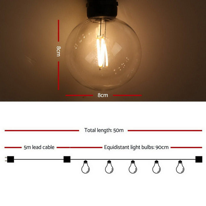 50m LED Festoon String Lights 50 G80 Bulbs Plug in Kits-Occasions > Lights-Dropli