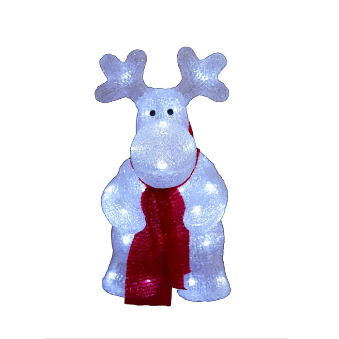 Acrylic Deer with Red Scarf - H36cm - White LED-Christmas Figure-Lexi Lighting