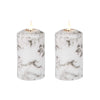 Set of 2 LED Marble Effect Wax Pillar Candles - 3 Size Options-Christmas Table Decoration&Candle-Lexi Lighting