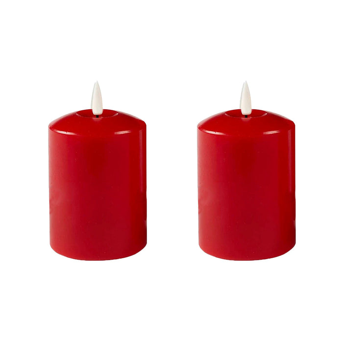Set of 2 LED Red Wax Pillar Candles - 3 Size Options-Christmas Table Decoration&Candle-Lexi Lighting