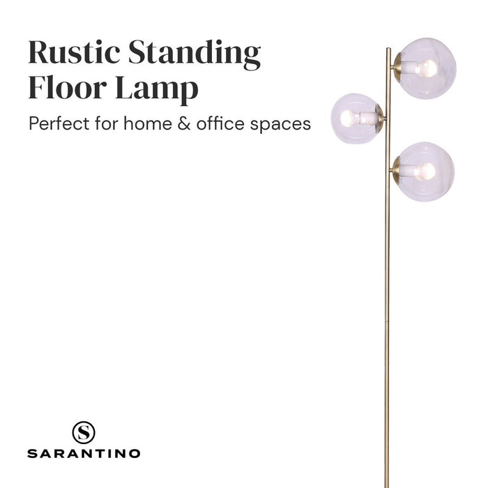 Sarantino 3-Light Gold Metal Floor Lamp with Glass Shades-Home & Garden > Lighting-Koala Lamps and Lighting