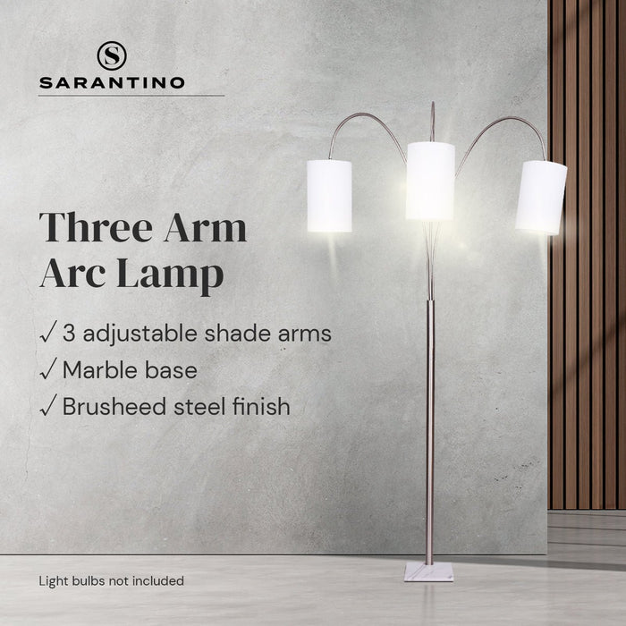 Sarantino 3-Light Metal Arc Floor Lamp - Nickel & Marble Finish-Home & Garden > Lighting-Koala Lamps and Lighting