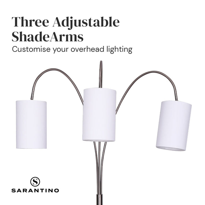 Sarantino 3-Light Metal Arc Floor Lamp - Nickel & Marble Finish-Home & Garden > Lighting-Koala Lamps and Lighting