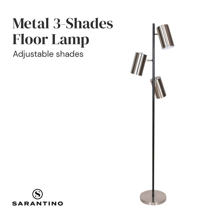 Sarantino 3-Shade Metal Floor Lamp Nickel & Matte Black Finish-Home & Garden > Lighting-Koala Lamps and Lighting