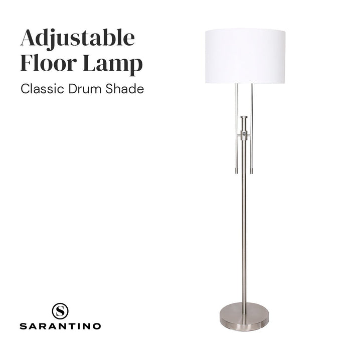 Sarantino Brushed Nickel Height-Adjustable Metal Floor Lamp-Home & Garden > Lighting-Koala Lamps and Lighting