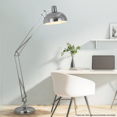 Sarantino Metal Architect Floor Lamp Shade Adjustable Height - Chrome-Home & Garden > Lighting-Koala Lamps and Lighting
