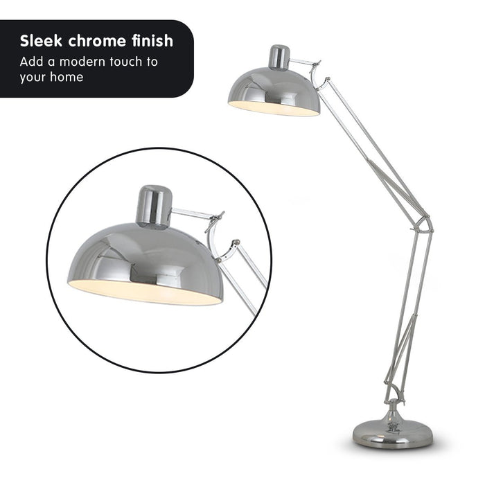 Sarantino Metal Architect Floor Lamp Shade Adjustable Height - Chrome-Home & Garden > Lighting-Koala Lamps and Lighting
