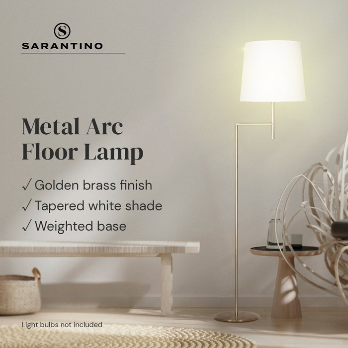 Sarantino Metal Floor Lamp in Antique Brass Finish with Cream Linen Fabric Shade-Home & Garden > Lighting-Koala Lamps and Lighting