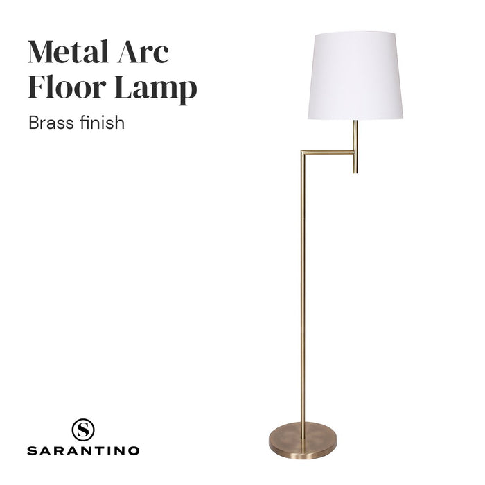 Sarantino Metal Floor Lamp in Antique Brass Finish with Cream Linen Fabric Shade-Home & Garden > Lighting-Koala Lamps and Lighting