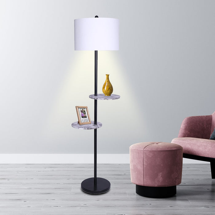 Sarantino Metal Floor Lamp Shade Black Post in Marble Finish Shelves-Home & Garden > Lighting-Koala Lamps and Lighting