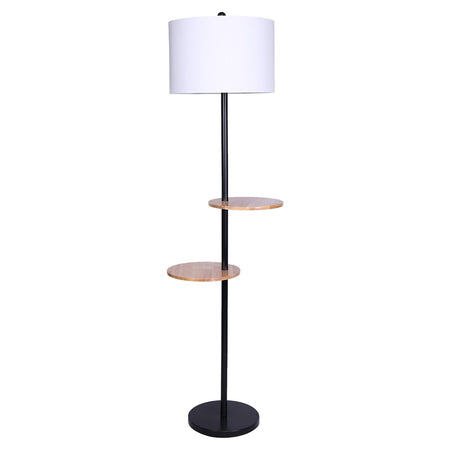 Sarantino Metal Floor Lamp Shade with Black Post in Round Wood Shelves-Home & Garden > Lighting-Koala Lamps and Lighting