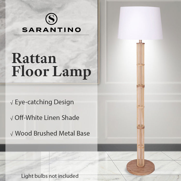 Sarantino Rattan Floor Lamp With Off-White Linen Shade by Sarantino-Home & Garden > Lighting-Koala Lamps and Lighting