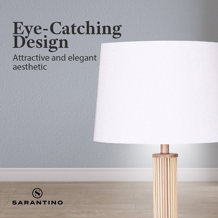 Sarantino Rattan Floor Lamp With Off-White Linen Shade by Sarantino-Home & Garden > Lighting-Koala Lamps and Lighting