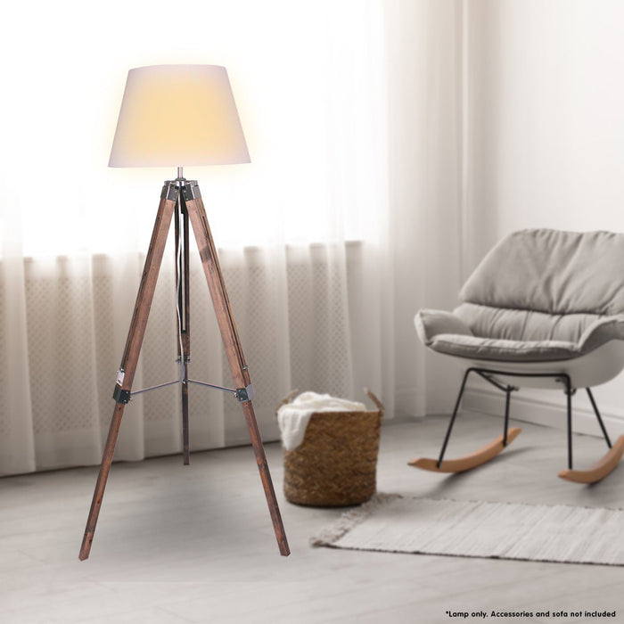 Sarantino Solid Wood Tripod Floor Lamp Adjustable Height White Shade-Home & Garden > Lighting-Koala Lamps and Lighting