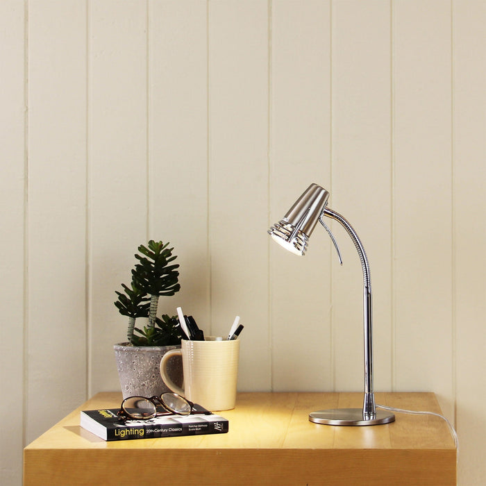 Scoot LED Desk Lamp Brushed Chrome-TABLE AND FLOOR LAMPS-Oriel
