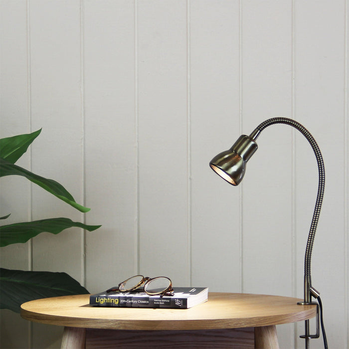 Scope Clamp Lamp Antique Brass-TABLE AND FLOOR LAMPS-Oriel