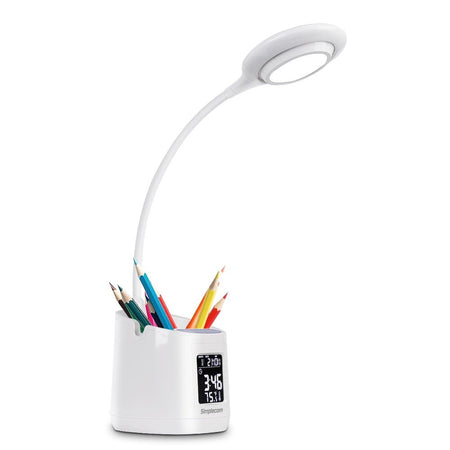 LED Desk Lamp with Pen Holder and Digital Clock Rechargeable-Electronics > Back Up & Storage-Dropli